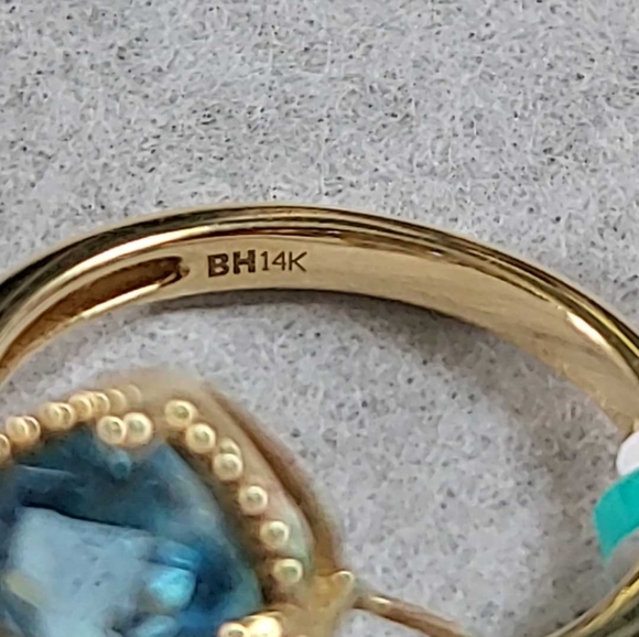 EFFY gemma blue topaz, peridot 14kt yellow gold clover ring - Picture 9 of 9